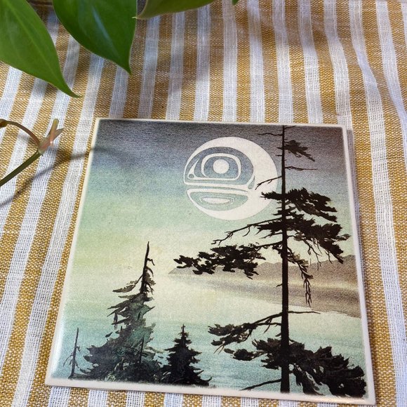 Vintage THE MOON By Sue Coleman Native Design Tile And Cork Trivet Wall Hanging - Picture 2 of 6